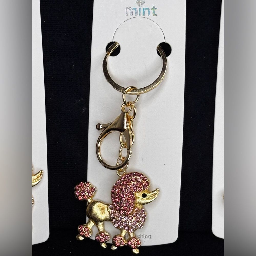 Mint Poodle Dog Keychain - Sparkly Crystal Keyring Pink